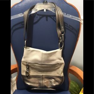 B. Makowsky gray/cream/white genuine leather color block crossbody bag